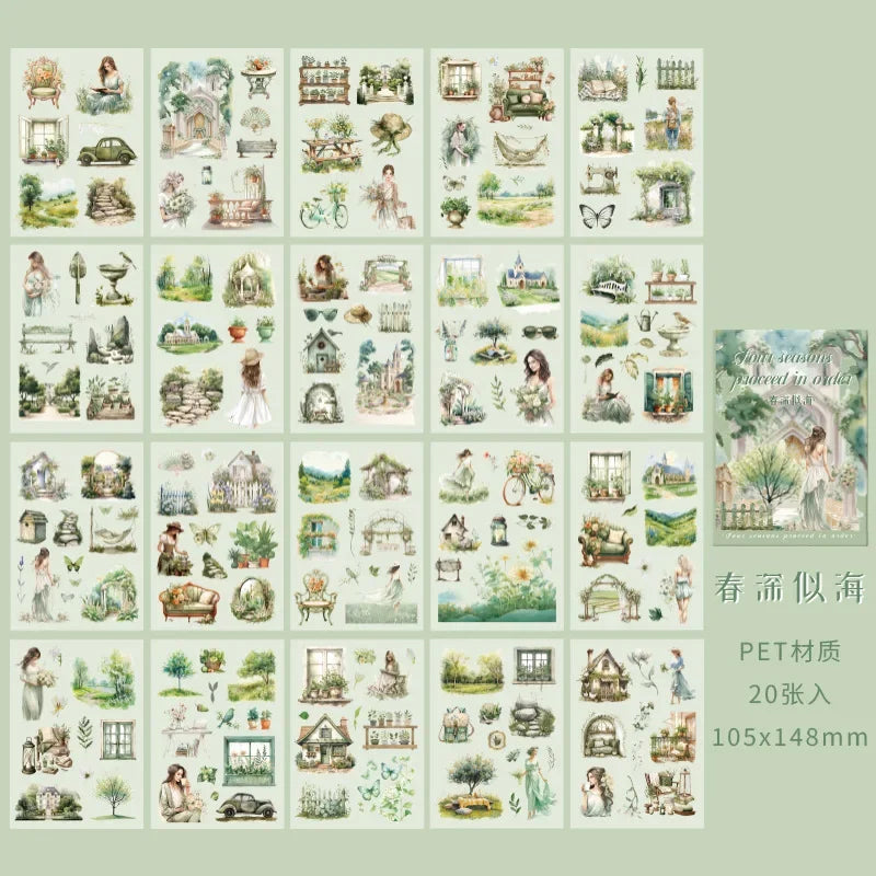 20Pcs Package travel Dairy Supplies Stickers Four Seasons Teenage handbook material decorative sticker book Scrapbook 148*105mm