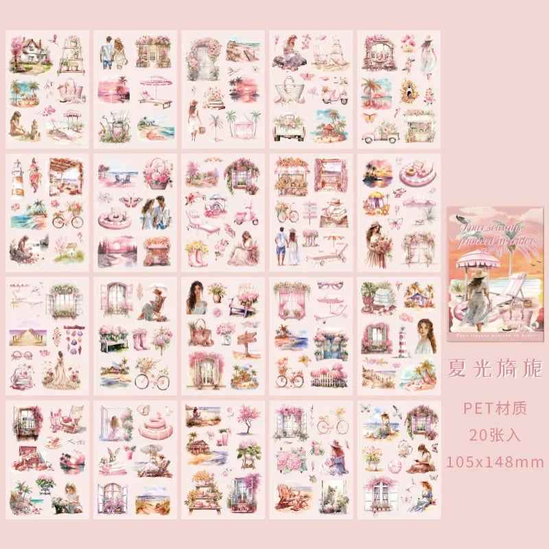 20Pcs Package travel Dairy Supplies Stickers Four Seasons Teenage handbook material decorative sticker book Scrapbook 148*105mm