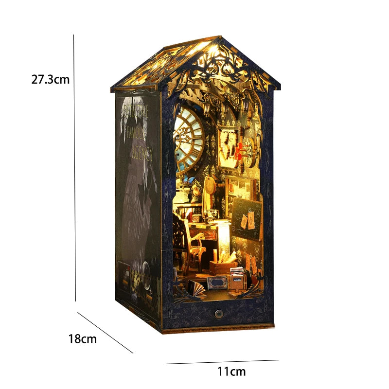 DIY Book Nook Shelf Insert Kit 3D Wooden Puzzle Doll House Assembly Building Model Bookends With Furniture LED Light Xmas Gifts
