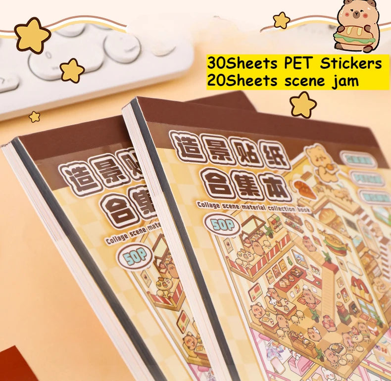 20PCS 3D Capybara Landscape Stickers Collection Book Album Cartoon Scene DIY Toy Game Festival Birthday Gift for Kid Girl Child