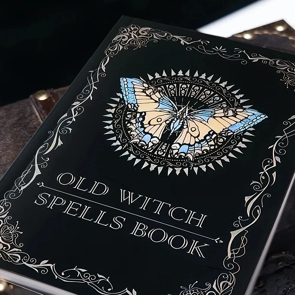 [Vintage | Witch] Vintage 1pc Old Witch Spells Book, Intricate Black & Golden Design with Butterfly Motif | Ideal for Birthday