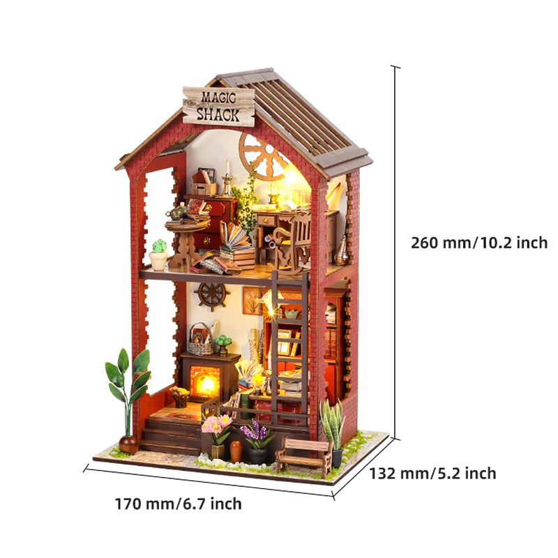 DIY Book Nook Shelf Insert Kit 3D Wooden Puzzle Doll House Assembly Building Model Bookends With Furniture LED Light Xmas Gifts