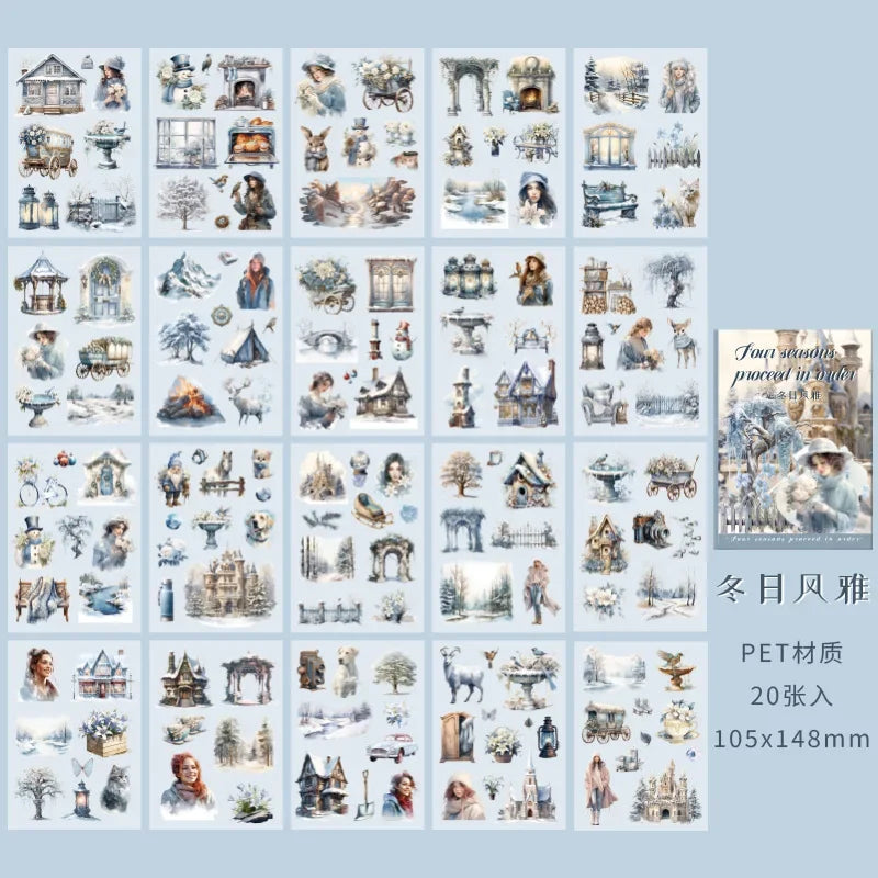 20Pcs Package travel Dairy Supplies Stickers Four Seasons Teenage handbook material decorative sticker book Scrapbook 148*105mm