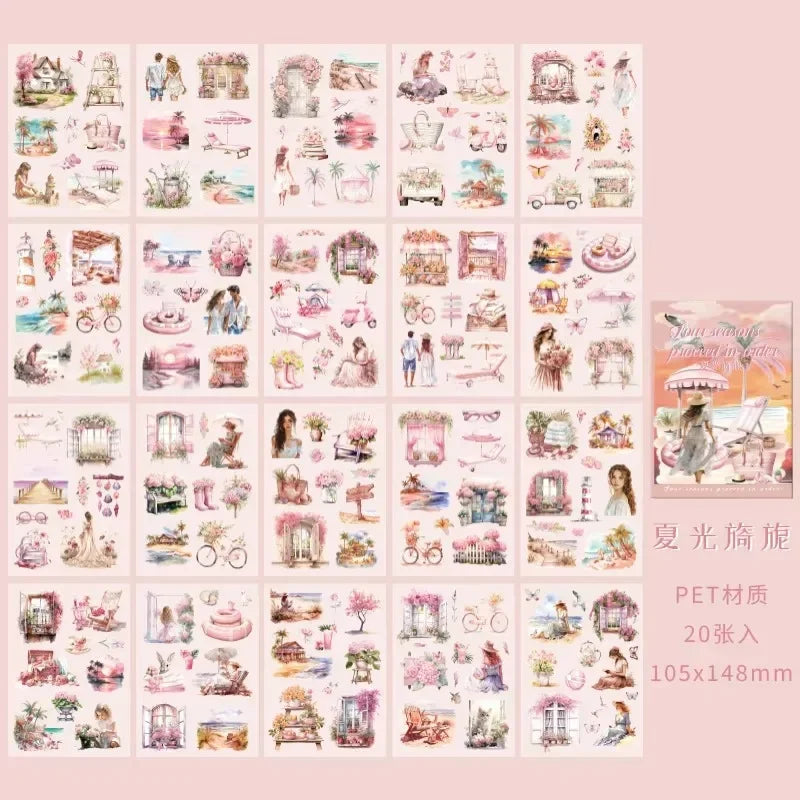 20Pcs Package travel Dairy Supplies Stickers Four Seasons Teenage handbook material decorative sticker book Scrapbook 148*105mm