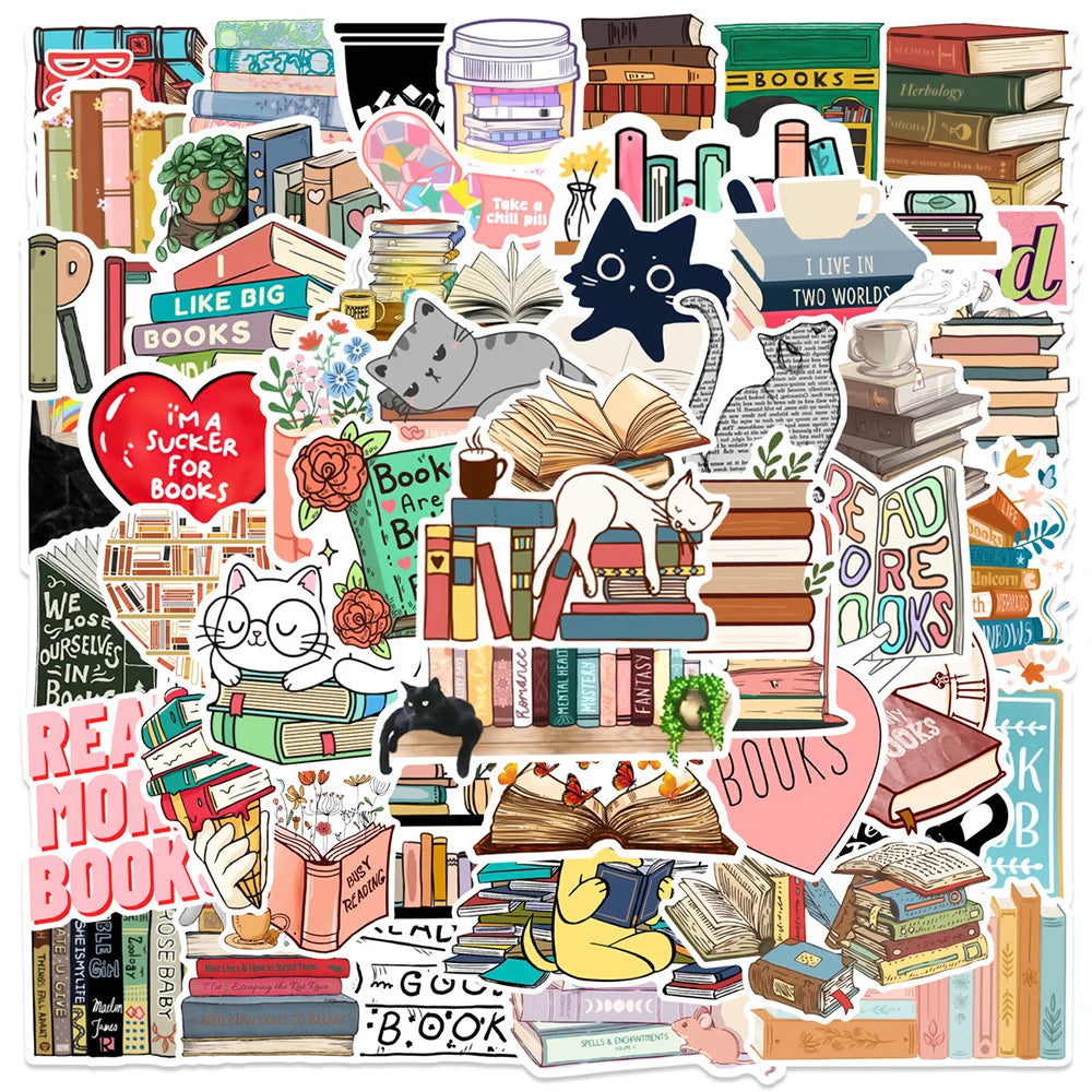 50PCS Diary Book Reading Stickers Aesthetic DIY Scrapbook Notebook Phone Laptop Guitar Luggage Stationery Graffiti Sticker Toy