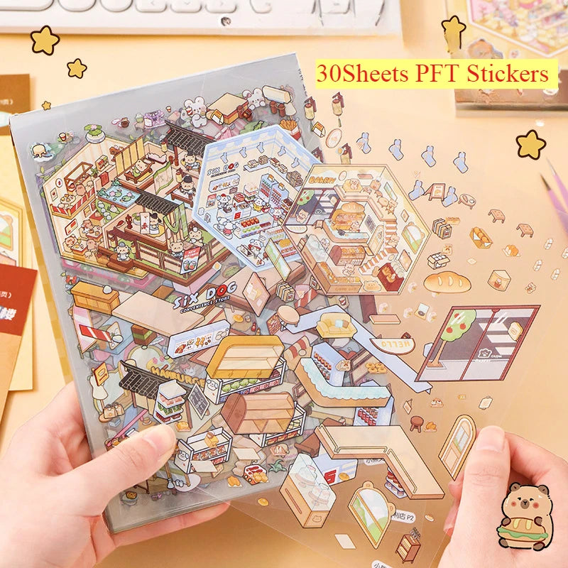 20PCS 3D Capybara Landscape Stickers Collection Book Album Cartoon Scene DIY Toy Game Festival Birthday Gift for Kid Girl Child