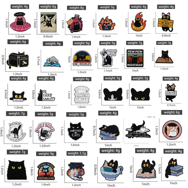 31 Types Cartoon Punk Black Peeping Cat Brooch Enamel Pins Cute Cat Reading Book Brooches Bag Lapel Badge Jewelry Gifts Friends